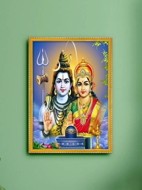 

999Store Blue & Red Shiva Parvati Painting Framed Wall Art