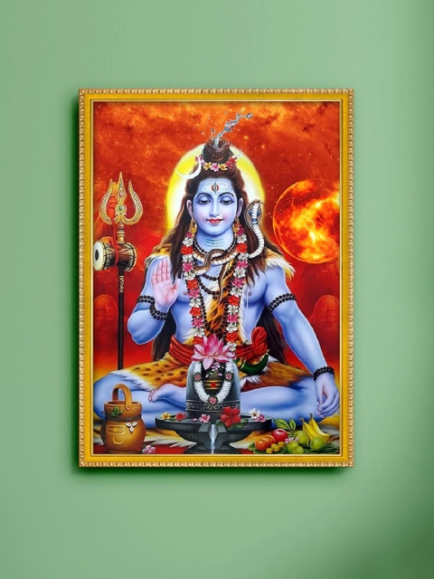 

999Store Blue & Red Lord Shiva Painting Framed Wall Art