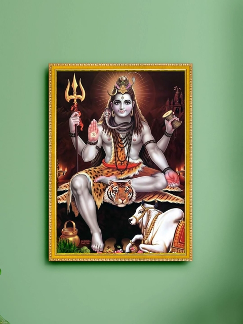 

999Store Brown & Gold-Toned Lord Shiva Printed Painting Wall Art