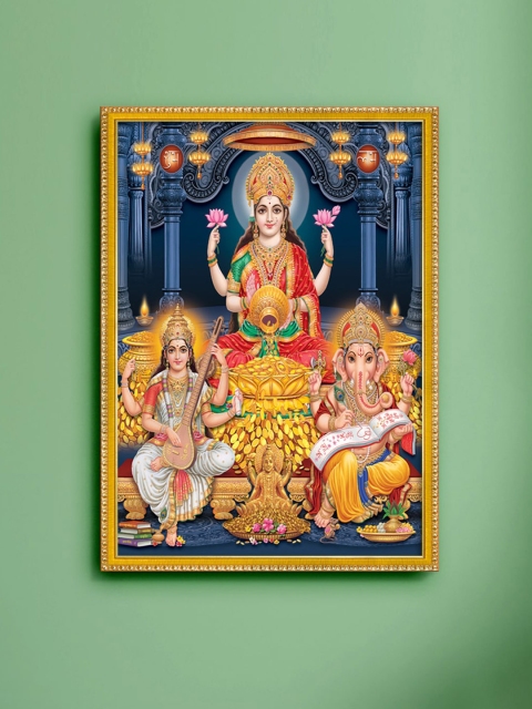 

999Store Multi Lakshmi With Ganesha & Saraswati Printed Painting Wall Art