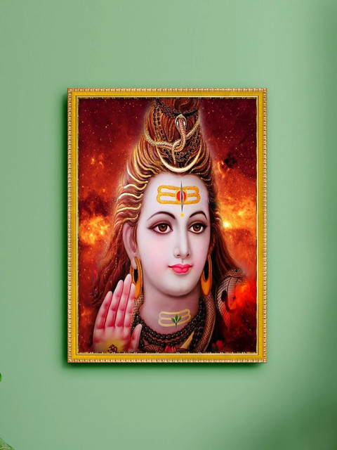 

999Store Red & Brown Lord Shiva Photo Painting Wall Art