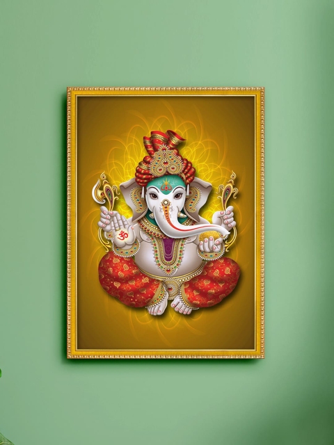 

999Store Yellow & Red Lord Ganesha Painting Framed Wall Art