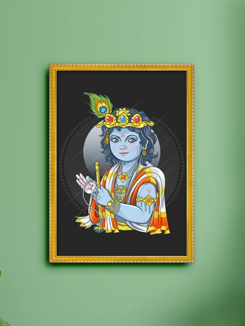 

999Store Black & Blue Lord Krishna Photo Painting Wall Art