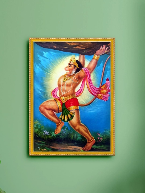 

999Store Blue & Beige Lord Hanuman Ji Photo Painting Wall Art