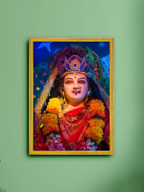 

999Store Blue & Gold-Toned Durga Maa Printed Painting Wall Art
