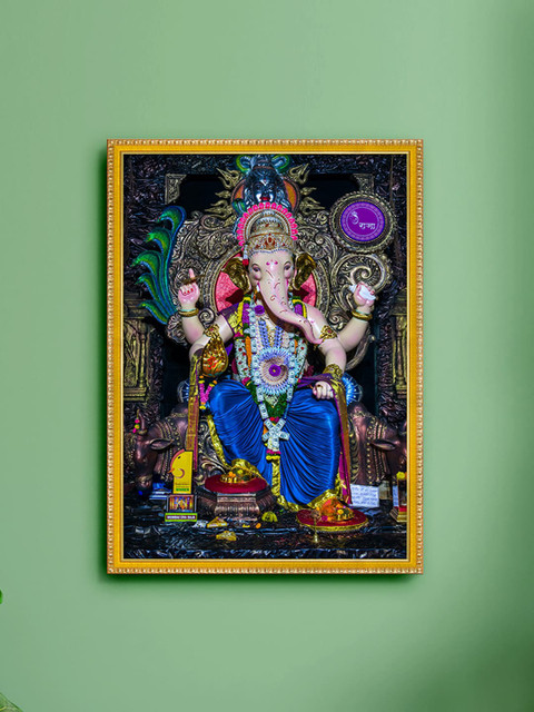 

999Store Blue & Black Lord Ganesha Photo Painting With Frame Wall Art