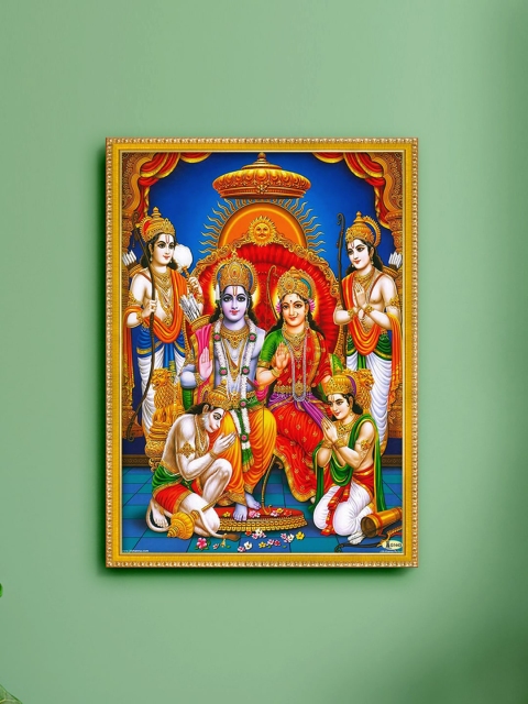 

999Store Red & Blue Lord Ram DarBar Photo Painting With Frame Wall Art