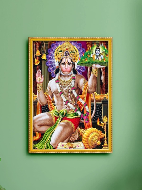 

999Store Green & Gold-Toned Hanuman Ji Printed Painting Wall Art