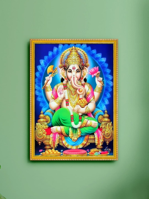 

999Store Blue & Green Lord Ganesha Painting Wall Art