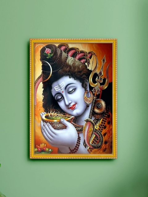 

999Store Brown & Blue Lord Shiva Painting Framed Wall Art