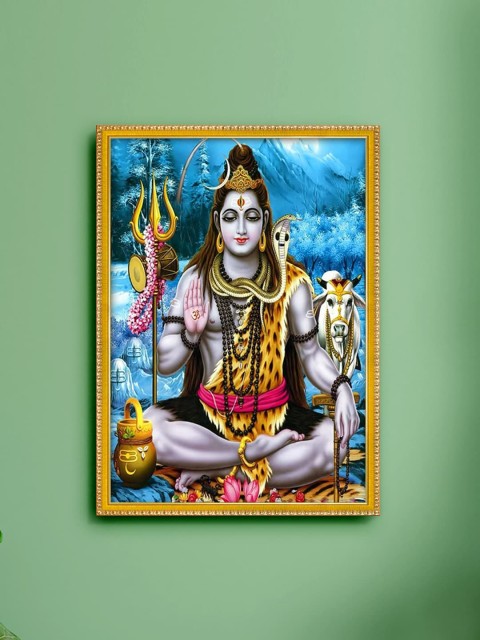 

999Store Blue & Grey Lord Shiva Photo Painting With Frame Wall Art