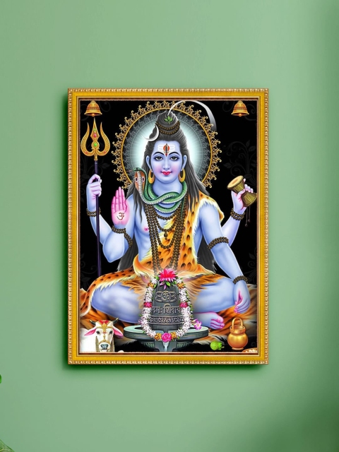 

999Store Black & Gold-Toned Lord Shiva Printed Painting Wall Art