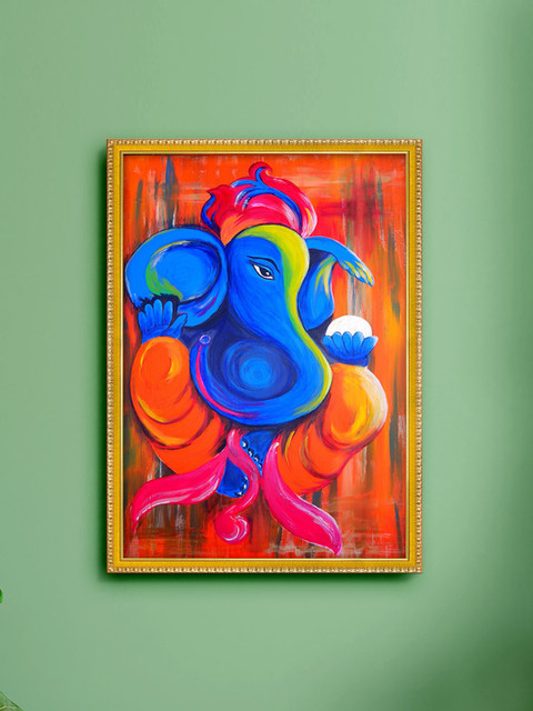 

999Store Red & Blue Lord Ganesha Photo Painting Wall Art