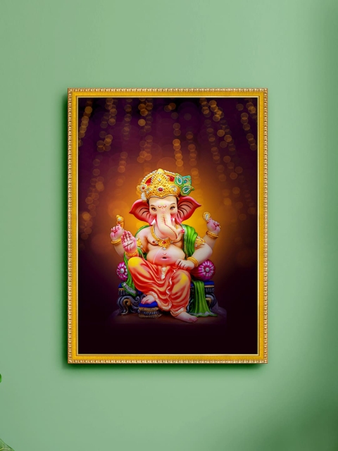 

999Store Brown & Gold-Toned Lord Ganesha Painting Framed Wall Art