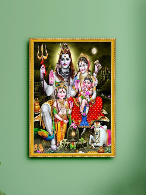 

999Store Multicolored Lord Shiva Parivar Photo Painting with Frame, Multi