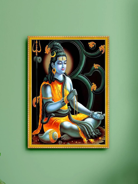 

999Store Brown Lord Shiva Photo Painting with Frame for Temple