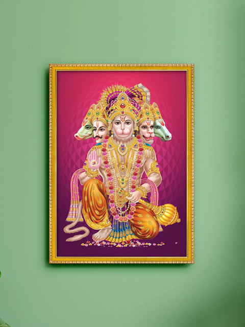 

999Store Red & Purple Panchmukhi Hanuman ji Photo Painting with Frame