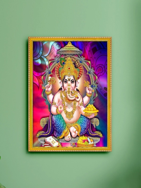 

999Store Blue & Gold-Toned Lord Ganesha Photo Painting with Frame