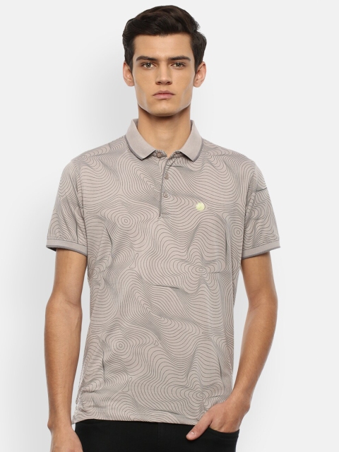 

V Dot Men Beige & Grey Printed Polo Collar Pure Cotton Slim Fit T-shirt