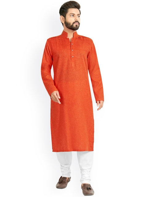 

Viva N Diva Men Orange Pleated Kurta with Pyjamas