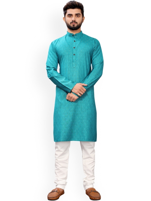 

Viva N Diva Men Teal Blue & Off-White Kurta With Pyjamas