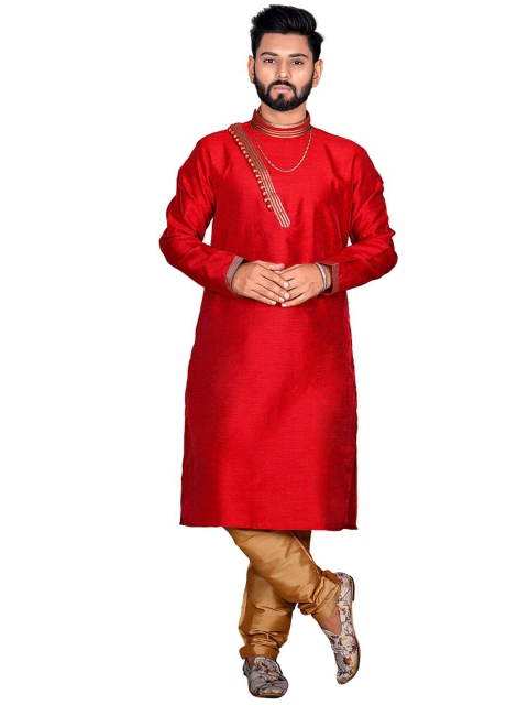 

Viva N Diva Men Red & Gold-Coloured Gotta Patti Kurta with Churidar