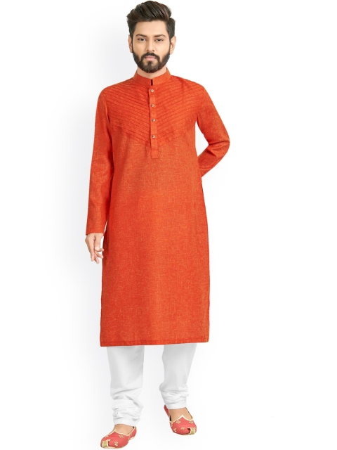 

Viva N Diva Men Orange Pleated Kurta with Churidar