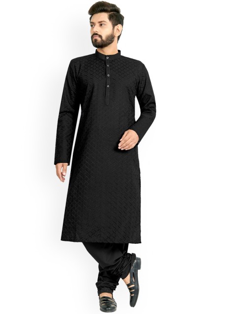 

Viva N Diva Men Black Embroidered Kurta with Churidar