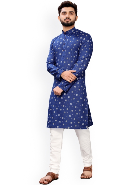 

Viva N Diva Men Blue Ethnic Motifs Printed Kurta with Pyjamas