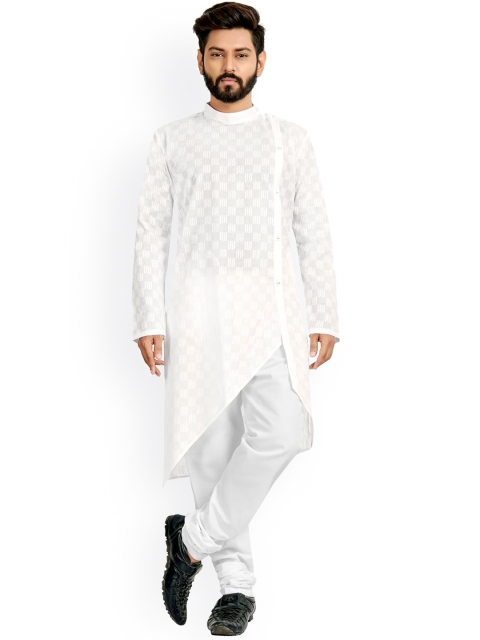 

Viva N Diva Men White Embroidered High Slit Kurti with Pyjamas
