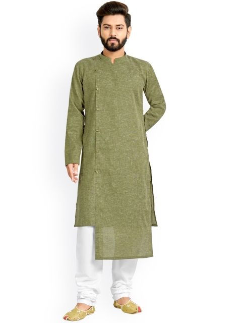

Viva N Diva Men Olive Green Angrakha Kurta with Churidar