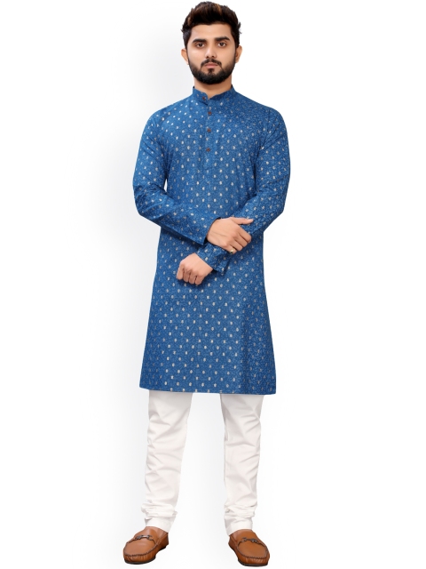 

Viva N Diva Men Navy Blue Printed Kurta with Pyjamas