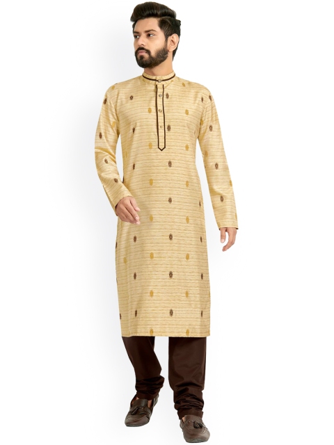 

Viva N Diva Men Gold-Toned & Brown Floral Printed Kurta With Pyjamas