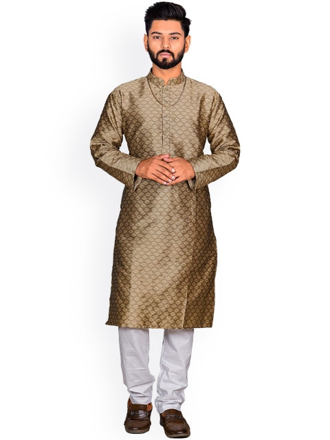 

Viva N Diva Men Beige & White Ethnic Motifs Jacquard Woven Kurta with Pyjamas