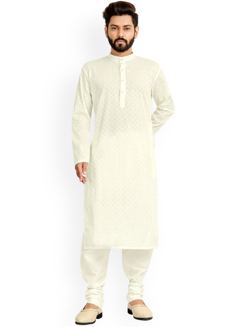 

Viva N Diva Men Off White Floral Kurta with Pyjamas