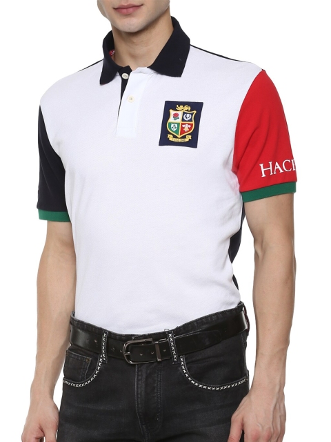 

HACKETT LONDON Men White Polo Collar Applique T-shirt