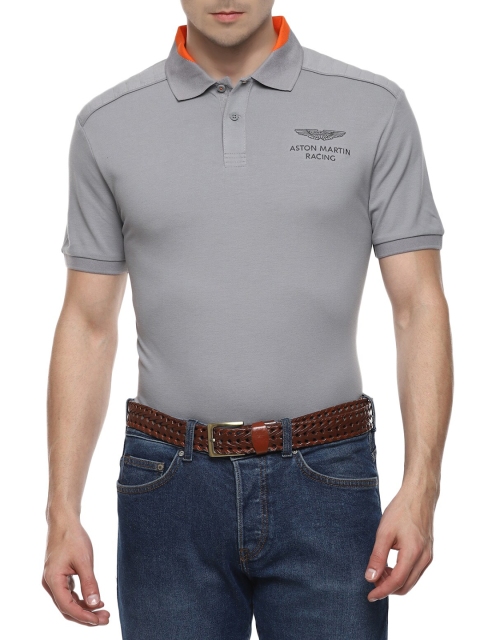 

HACKETT LONDON Men Grey Brand Logo Printed Polo Collar T-shirt