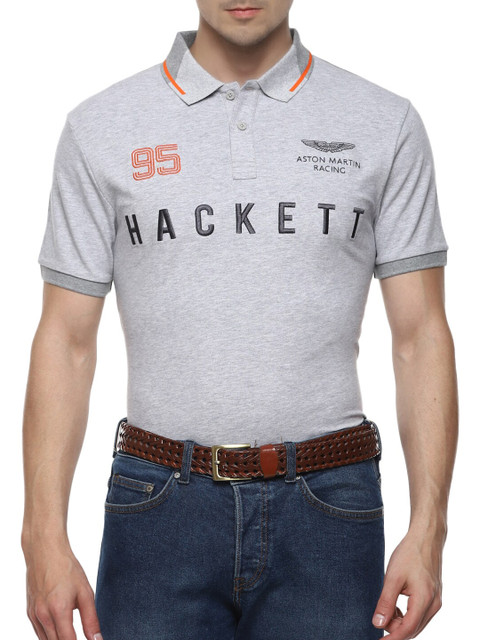 

HACKETT LONDON Men Grey Typography Polo Collar T-shirt