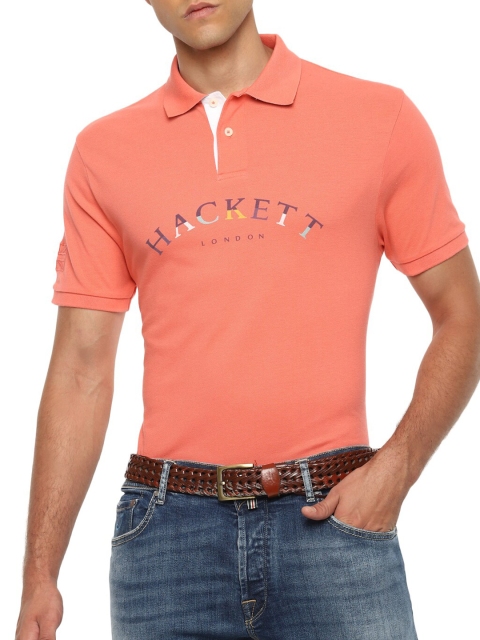 

HACKETT LONDON Men Peach-Coloured Brand Logo Printed Polo Collar T-shirt