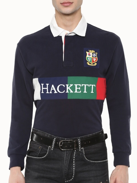 

HACKETT LONDON Men Navy Blue Brand Logo Printed Polo Collar T-shirt