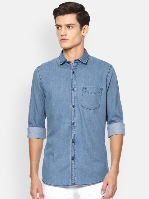 

VAN HEUSEN DENIM LABS Men Blue Slim Fit Pure Cotton Casual Shirt
