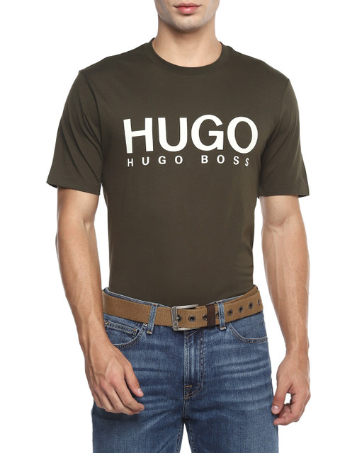 

HUGO Men Olive Green Typography Printed Applique T-shirt
