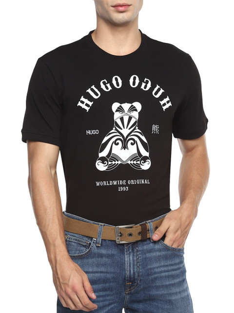 

HUGO Men Black Typography Printed T-shirt
