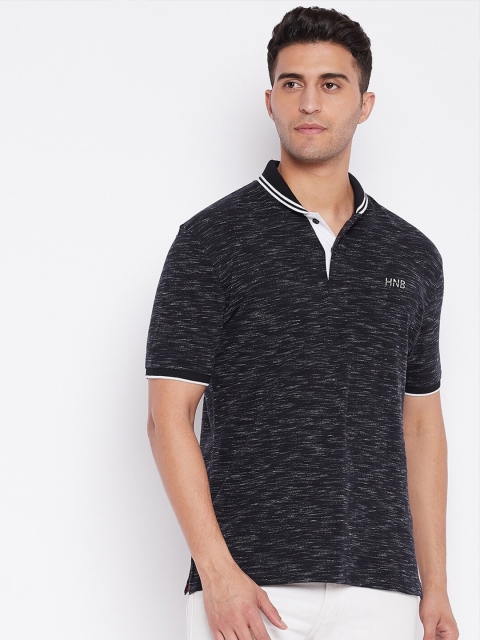 

HARBORNBAY Men Black Self Design Polo Collar T-shirt