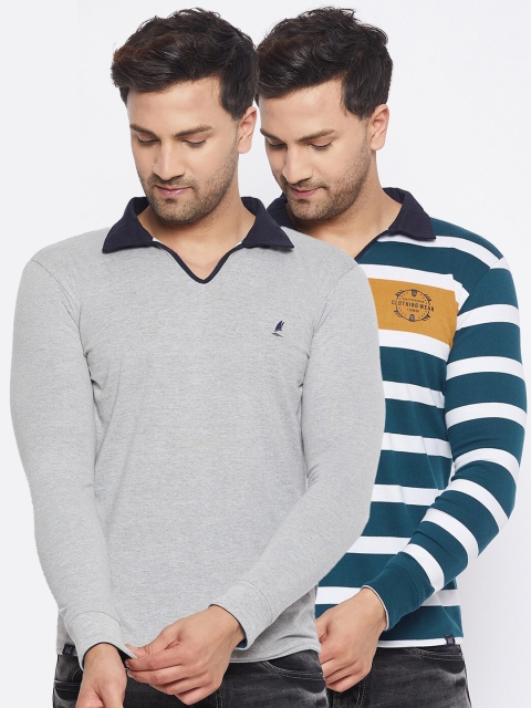 

HARBORNBAY Men Pack Of 2 Teal & Grey Striped Sweatshirt