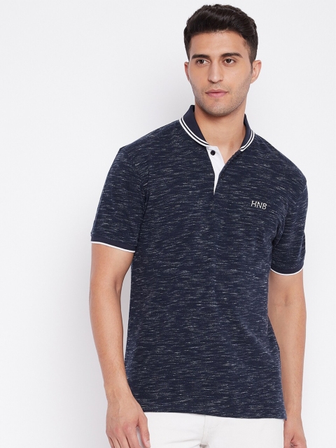 

HARBORNBAY Men Navy Blue & White Printed Mandarin Collar T-shirt