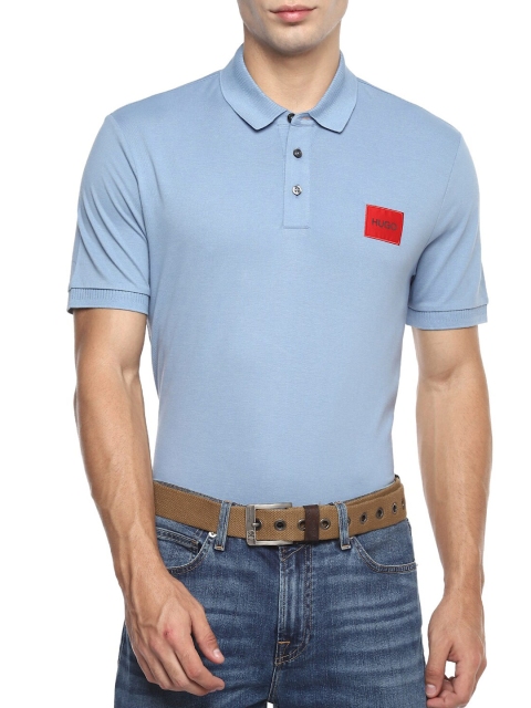 

HUGO Men Blue Cotton Brand Logo Polo Collar T-shirt
