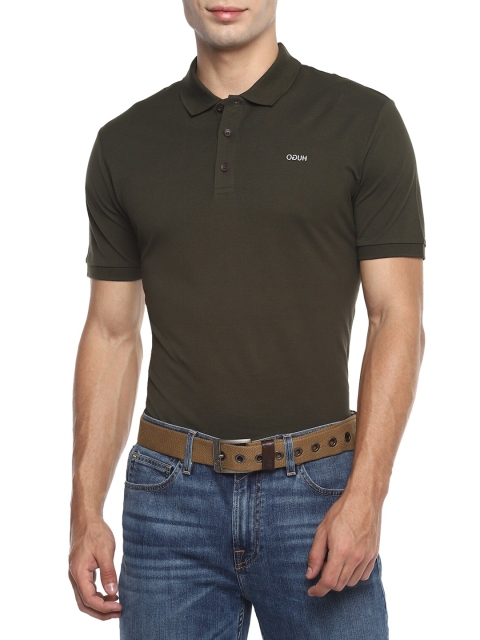 

HUGO Men Olive Green Polo Collar Cotton T-shirt