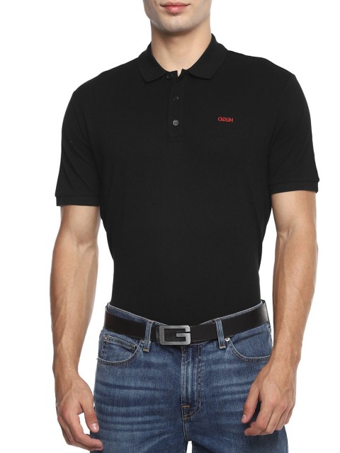 

HUGO Men Black Polo Collar T-shirt
