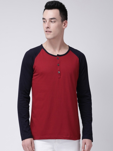

GRACIT Men Maroon & Black Colourblocked Henley Neck Slim Fit Running T-shirt
